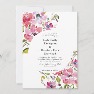 Wildblume in Aquarellfarbe Rosa Blüten Hochzeit Einladung