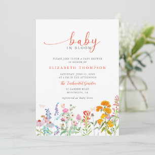 Wildblume in Bloom Aquamarin Orange Girl Babydusch Einladung