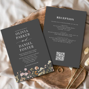 Wildblume in einem Boho QR-Code Hochzeit Einladung