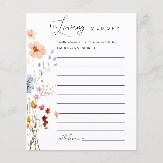 Wildblume "In Love Memory" Beerdigung (Vorderseite)