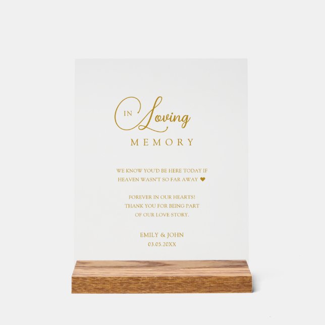 Wildblume "In Love Memory" Hochzeit Acrylschild (Vorderseite)