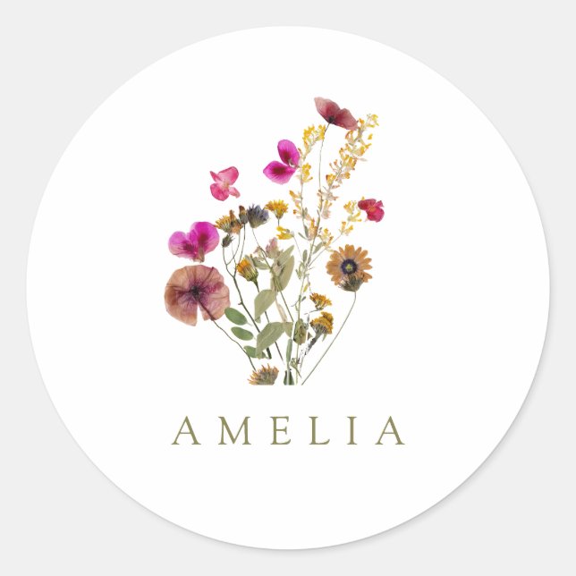 Wildblume Individuelle Name Runder Aufkleber (Vorderseite)
