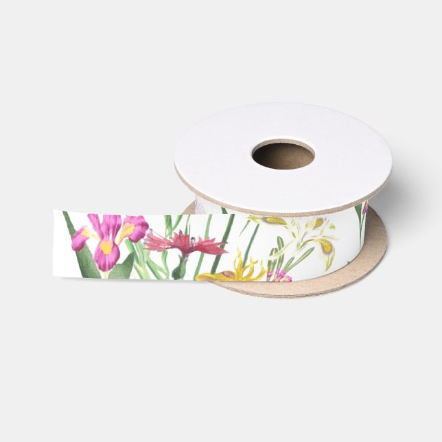Wildblume Iris Garden Floral Pink Gelbe Gefallen Satinband (Spule)