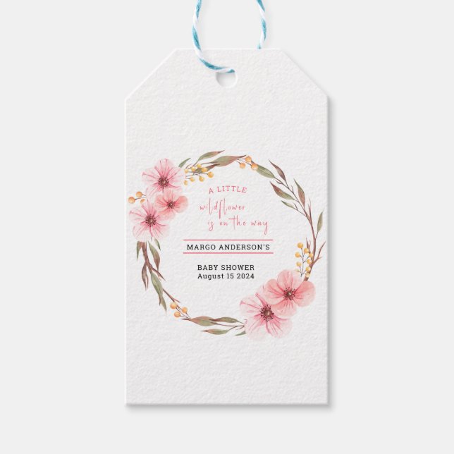 Wildblume ist unterwegs mit rosa Babydusche Geschenkanhänger (Vorderseite)