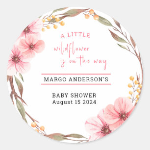Wildblume ist unterwegs mit rosa Babydusche Runder Aufkleber