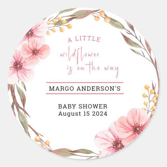 Wildblume ist unterwegs mit rosa Babydusche Runder Aufkleber (Vorderseite)