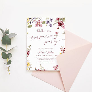 Wildblume Kalligrafie Geburtstagsüberraschung Part Einladung