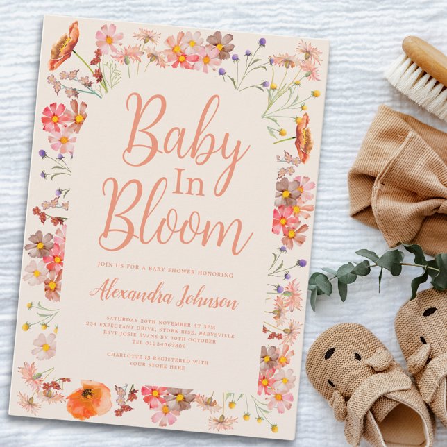 Wildblume Kind im blühenden Fall Mädchen Einladung (Boho chic wildflower baby shower invitation watercolor floral gender neutral fall invite)