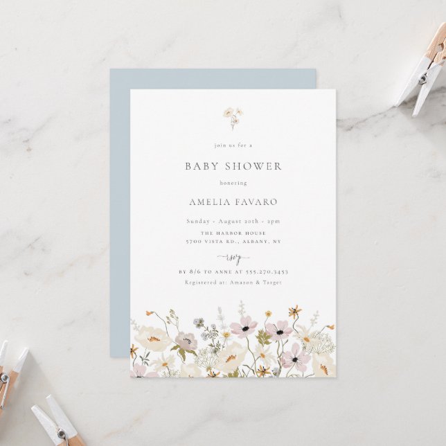 Wildblume Kinderdusche Einladung (Vorderseite/Rückseite Beispiel)