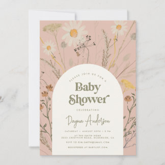 Wildblume Kinderdusche Einladung in Dusty Pink