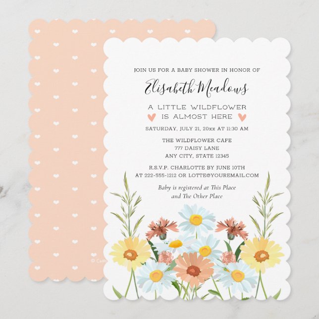 Wildblume Kinderdusche Einladungen für ein Mädchen (Vorne/Hinten)