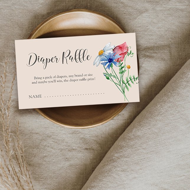 Wildblume Kinderdusche Windelwaschmaschine Ticket Begleitkarte (Diaper Raffle ticket for baby shower or gender reveal from my Wildflower Charm collection)