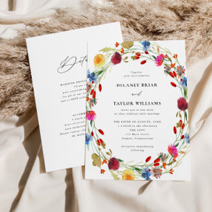 Wildblume-Kranz in einer Hochzeit Einladung