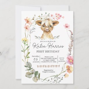 Wildblume Kuh zum Geburtstag Einladung