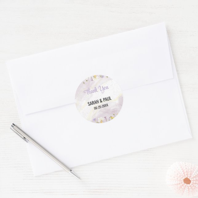 Wildblume Lavender und Gelbe Blumenhochzeit Runder Aufkleber (Umschlag)
