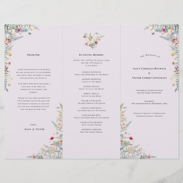Wildblume Lavender Wedding Program Flyer (Vorderseite)