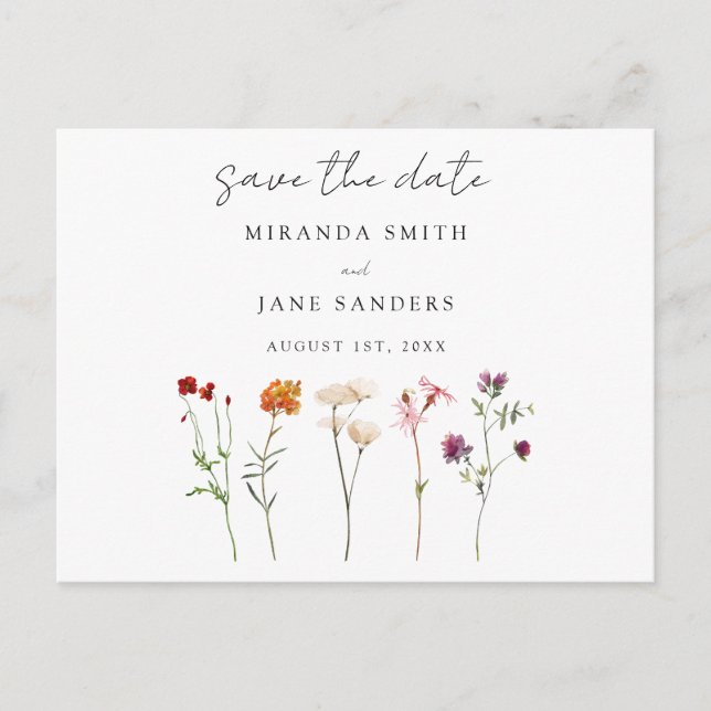 Wildblume Lesbian Pride Floral Save the Date Einladungspostkarte (Vorderseite)