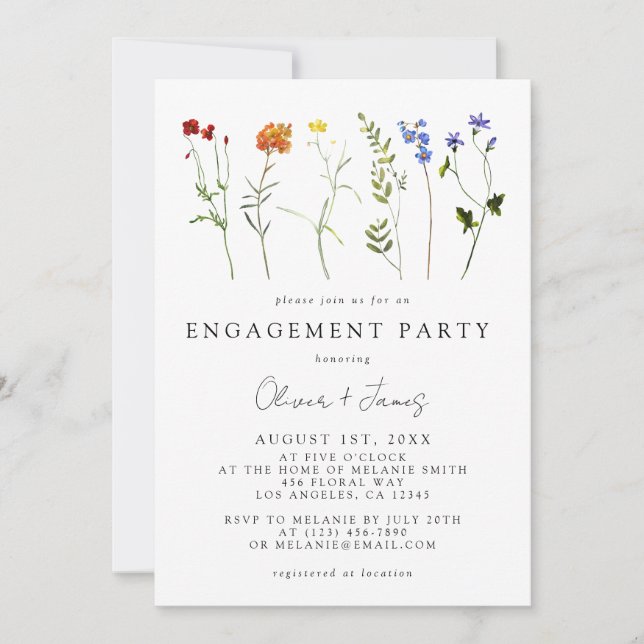 Wildblume LGBT Gay Pride Floral Engagement Party Einladung (Vorderseite)