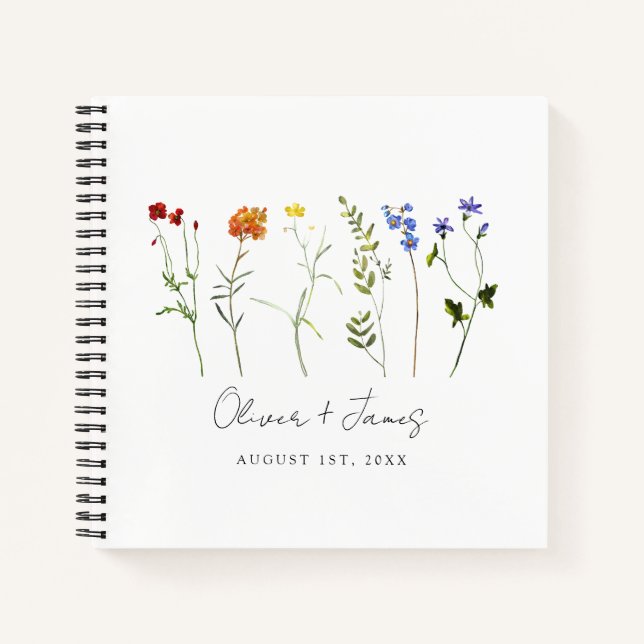 Wildblume LGBTQ Pride Floral Wedding Gästebuch Notizbuch (Vorderseite)