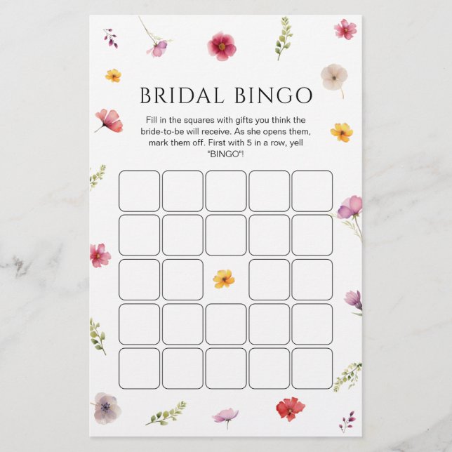 Wildblume Liebe ist Blooming Bridal Bingo Game (Vorderseite)