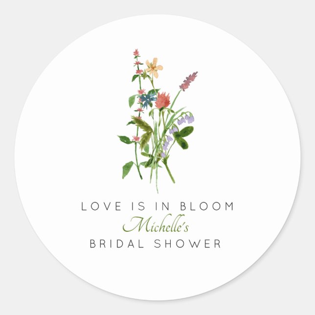 Wildblume Liebe ist in Bloom Brautparty Runder Aufkleber (Vorderseite)