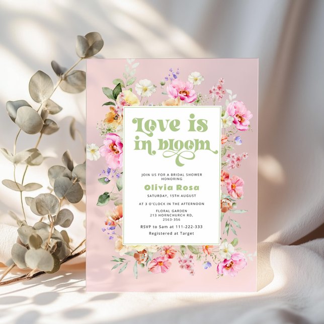 Wildblume Liebe ist in Bloom Pink Brautparty Acryleinladungen (Von Creator hochgeladen)