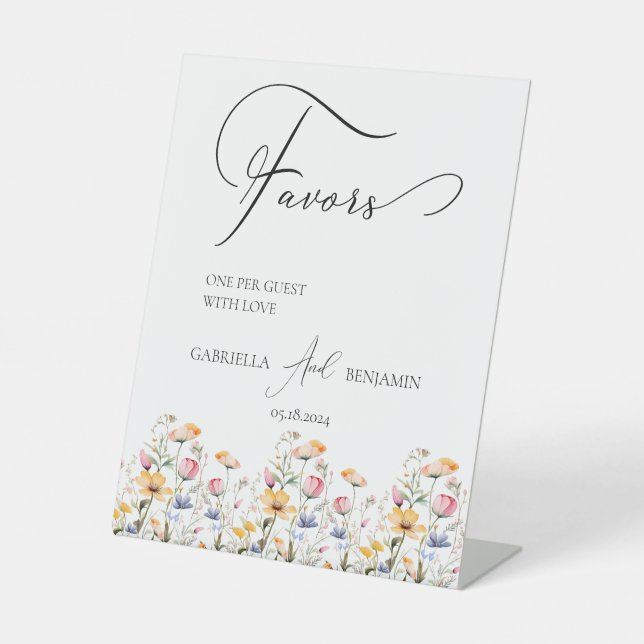 Wildblume-Lieblinge Hochzeitstablette Sockelschild (Vorderseite)