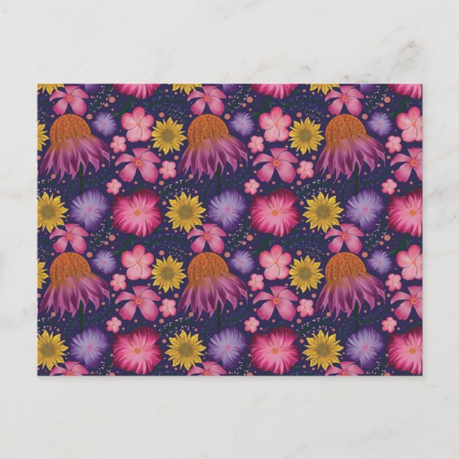Wildblume Lila Blumenmuster Postkarte (Vorderseite)