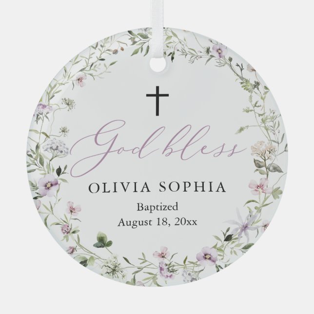 Wildblume Lila Girl Cross Taufe Ornament (Vorderseite)