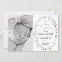 Wildblume Lila Girl Foto Taufe Einladung