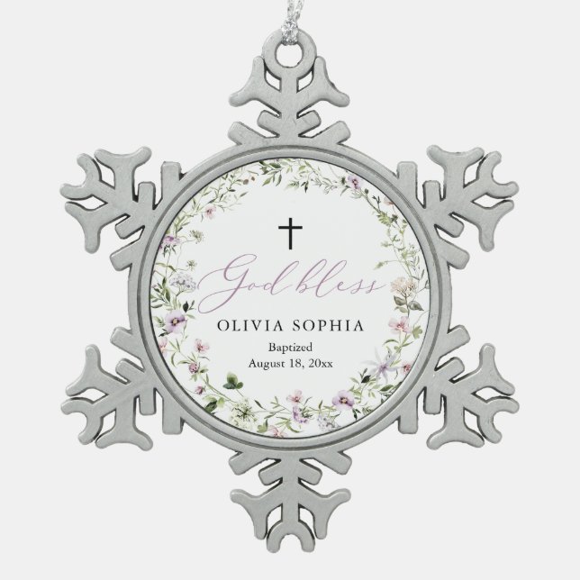 Wildblume Lila Girl Taufe Snowflake Ornament (Vorderseite)
