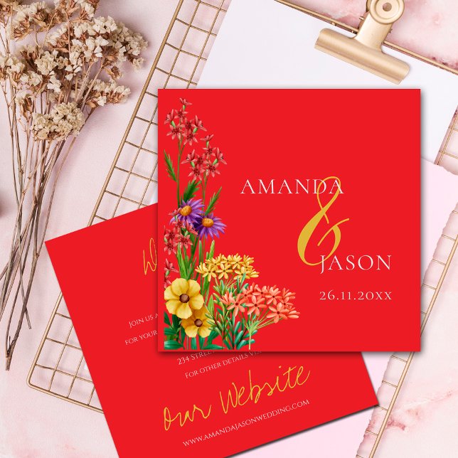 Wildblume Lila Orange Blumenzwiebeldetails Begleitkarte (Wildflower Purple Orange Floral Wedding Details Enclosure Card)