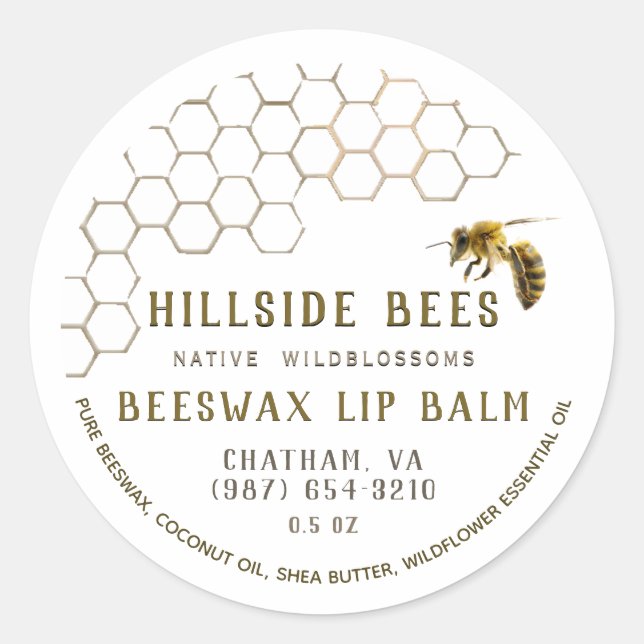 Wildblume Lip Balm Label mit Honeycomb & Biene Runder Aufkleber (Vorderseite)