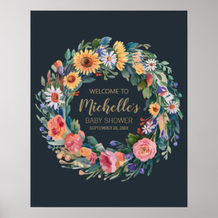 Wildblume Mädchen Dusche Begrüßungszeichen Poster