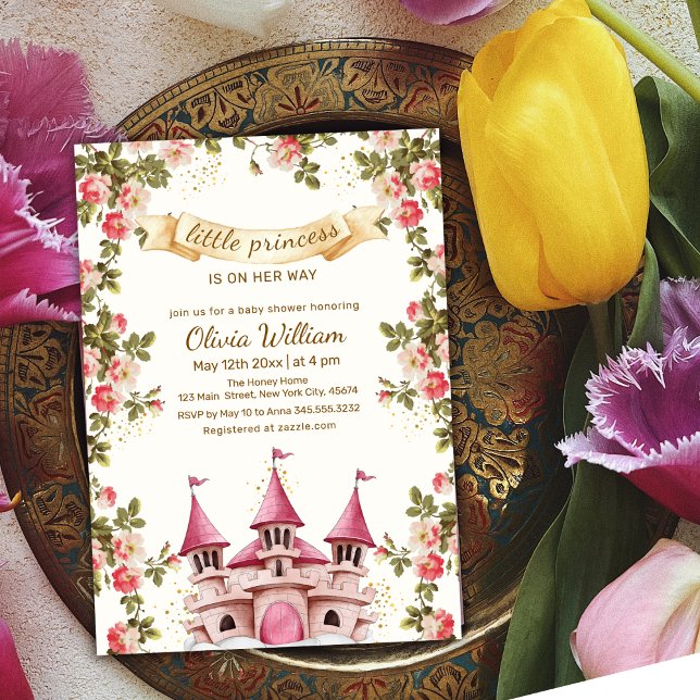 Wildblume Mairytale Princess Burg Kinderdusche Einladung (Wildflower Fairytale Princess Castle Baby Shower Invitation)