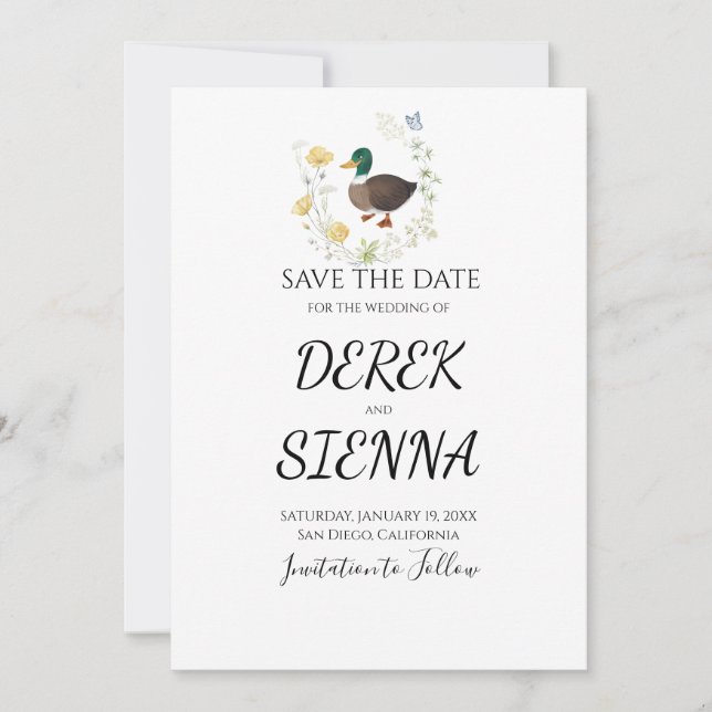 Wildblume Mallard Duck Wedding speichern das Datum Save The Date (Vorderseite)