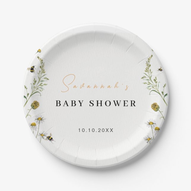 Wildblume Mami muss eine neutrale Baby-Dusche für  Pappteller (Vorderseite)