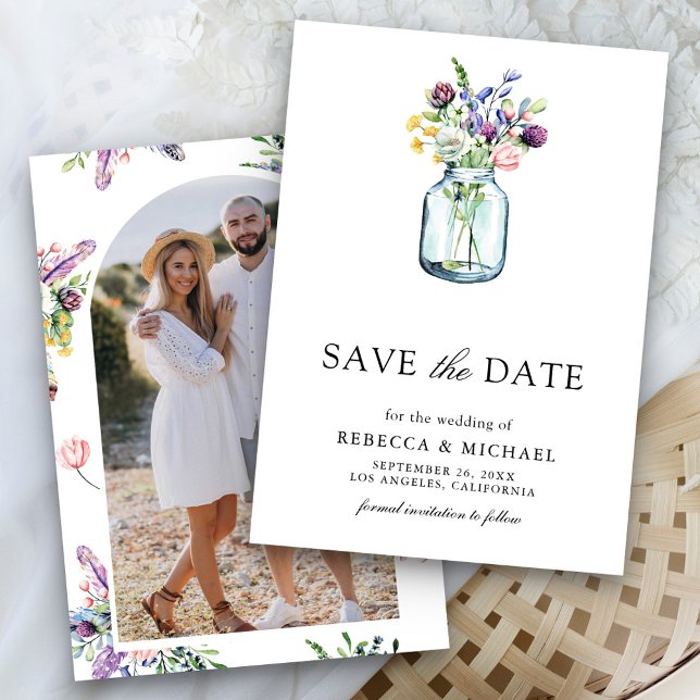 Wildblume Mason Jar Foto Wedding Save The Date (Von Creator hochgeladen)