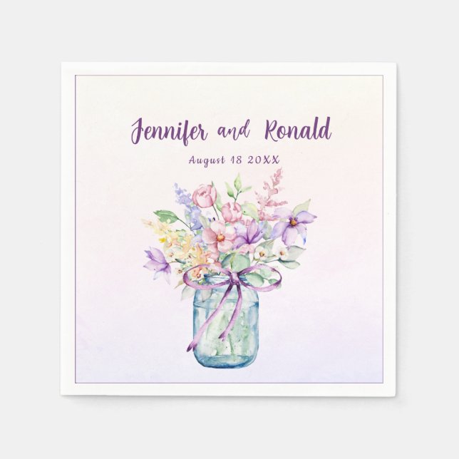 Wildblume Mason Jar Wedding Personalisiert Serviette (Vorderseite)