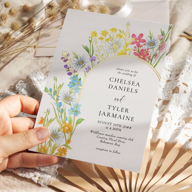 Wildblume Meadow Arch Elegante Hochzeit mit Flora Folieneinladung (Wildflower wedding invitation with Gold Foil accents and gold foil arch)