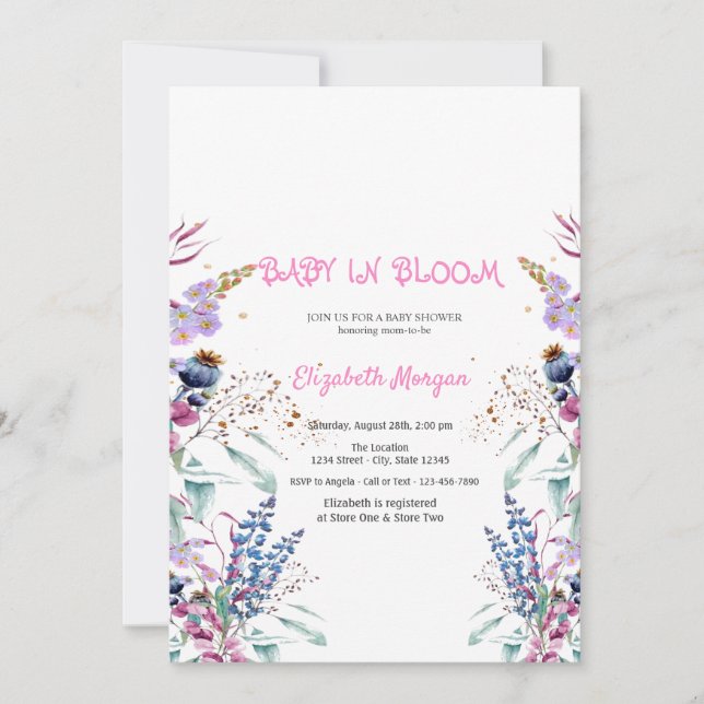 Wildblume Meadow Baby in Bloom Baby Dusche Einladung (Vorderseite)