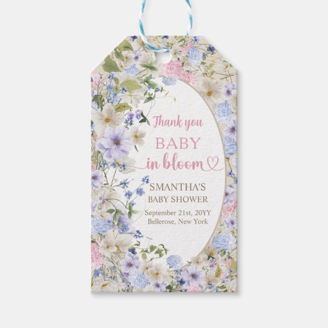Wildblume Meadow boho Arch Elegantes Flora Baby Geschenkanhänger (Vorderseite)
