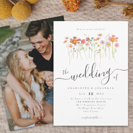 Wildblume Meadow Boho Elegantes Script-Foto Einladung