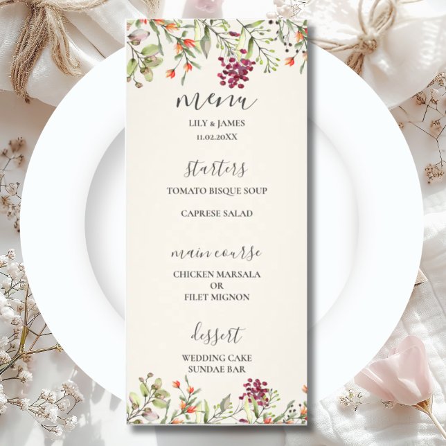 Wildblume Meadow Ecru Wedding Menu Werbekarte (Von Creator hochgeladen)