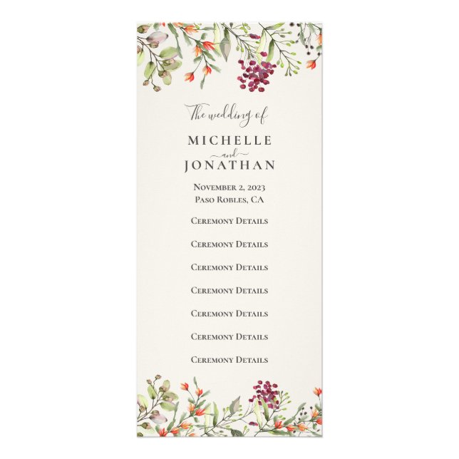 Wildblume Meadow Ecru Wedding Program Werbekarte (Vorne)