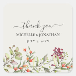 Wildblume Meadow Ecru Wedding Vielen Dank Quadratischer Aufkleber