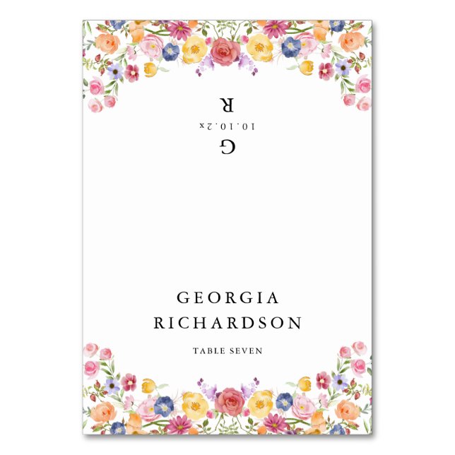 Wildblume Meadow Garden Wedding Boho Platzkarte Tischnummer (Vorderseite)