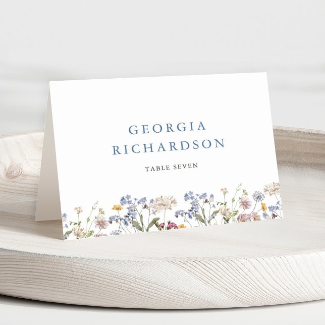 Wildblume Meadow Garden Wedding Boho Platzkarte Tischnummer (Colorful Spring Wildflower Meadow Garden Wedding place card with guest name and table number)