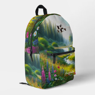 Wildblume Meadow Green Bedruckter Rucksack