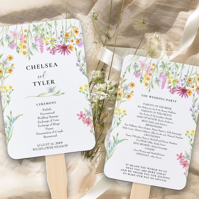 Wildblume Meadow Hübsch Floral Wedding Program Fächer (Adorned with pretty meadow wildflowers and ready for you to add any text you want)